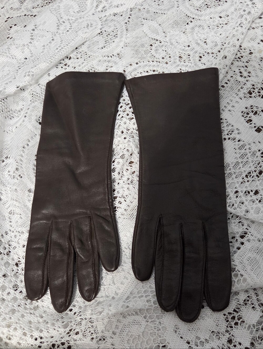 Vintage Brown Hand Cut Leather Gloves Size 8